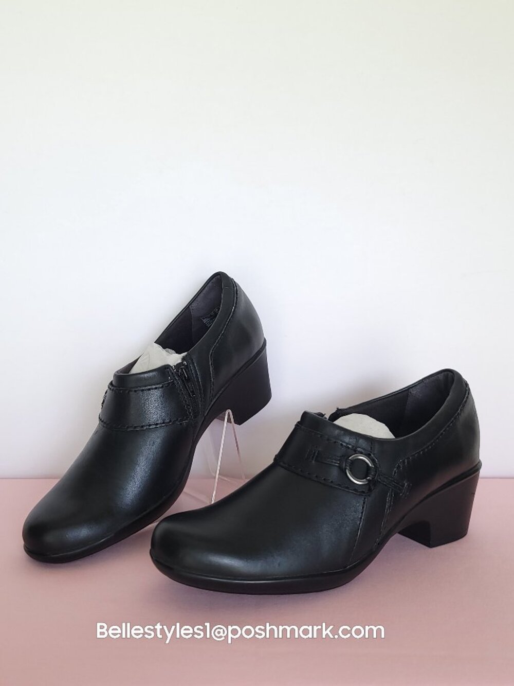 CLARKS Genette Curve Leather Shoes- Black color. Size US 9.5M⭐